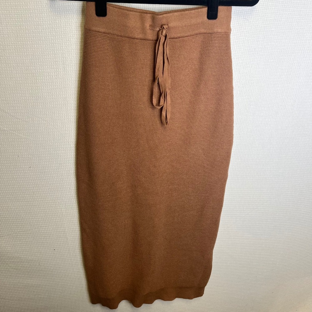 Shift Women Camel Brown Knit Midi Skirt Drawstring Waist Size Small